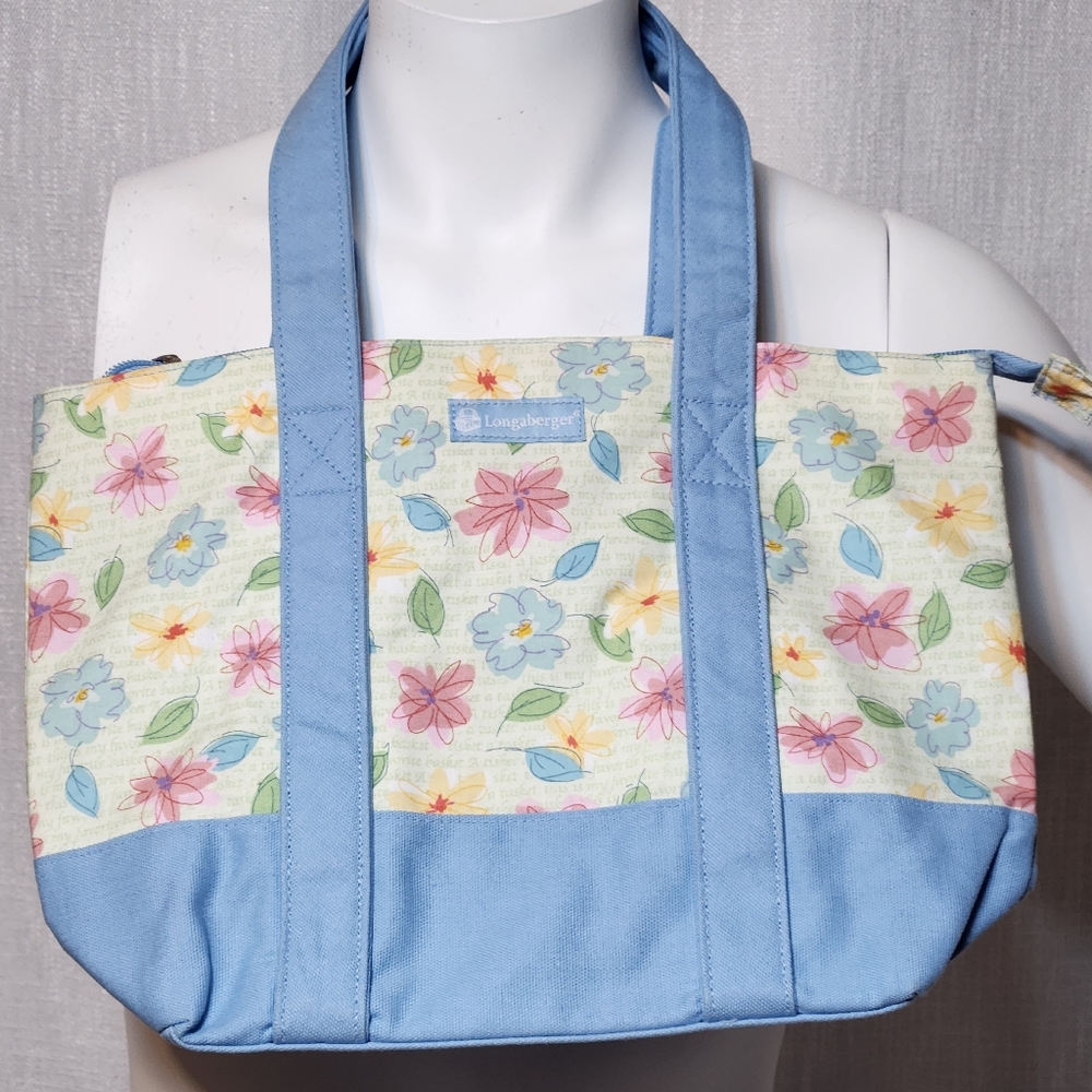 Longaberger Basket Mother's Day Blue Floral Tote Bag Multipurpose - Picture 4 of 11